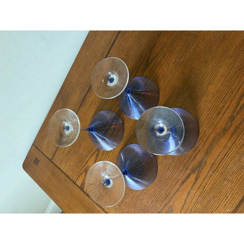 Set of 4 Libbey Vina Blue Martini Glasses 7 3/8